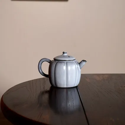 |苏打釉开片瓜菱陶壶菱线瓜棱壶纯手工中式陶瓷开片复古茶具