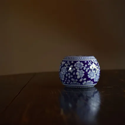  |太阳花青花瓷盖置盖托陶瓷手工手绘茶具零配