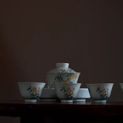  |新彩手绘石榴茶具套组整套家用办公送礼泡茶壶茶杯子礼盒