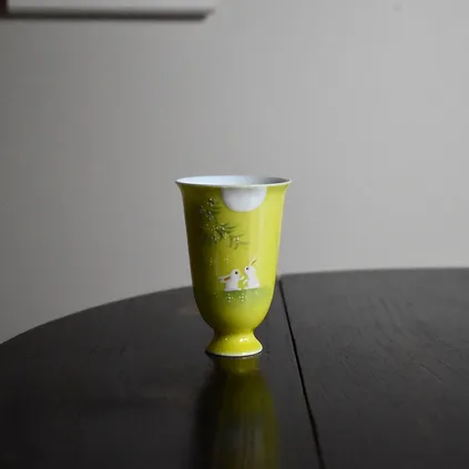  |玉兔望月粉彩薄胎闻香杯手工主人单杯女品茗杯功夫茶具茶艺杯子